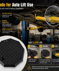 Heavy Duty Rubber Lifting Arm Pads 4 Pack Universal Octagon Shop Grade Auto Hoist and Floor Jack Protectors for auto lift use.