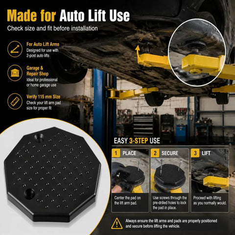 Heavy Duty Rubber Lifting Arm Pads 4 Pack Universal Octagon Shop Grade Auto Hoist and Floor Jack Protectors for auto lift use.