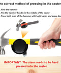 Demonstration of installing Two Inch Caster Wheels Set Of Four With Five Sixteenth Inch Valve Stem using a hammer for secure fit