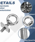 M8 X 30mm Eye Bolt Set Four Pcs 304 Stainless Steel Threaded Shoulder Eyebolts With Nuts Spring Washers And Flat Washers For Hanging And Securing Tie Down Straps Outdoor Indoor shown in detail highlighting corrosion resistance and threading
