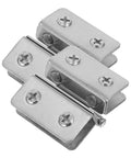 Heavy Duty Stainless Steel Glass Door Hinges 2 Pack Adjustable Cabinet Hinges For Display Cases And Wine Cabinets No Drill Double Sided Interior Door Hardware Smooth Quiet Operation, stainless steel hinges with screw detailing