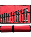 Ratchet Spanner Set With Socket Tool Kit, 5 7 12 Piece Hand Tools For Cars displayed in red fabric case