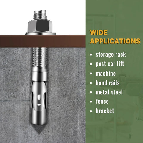 Installed view of 304 Stainless Steel Concrete Anchor Bolts Three Eighths Inch By Three Inch Wedge Anchors, 20 Pack For Concrete Walls