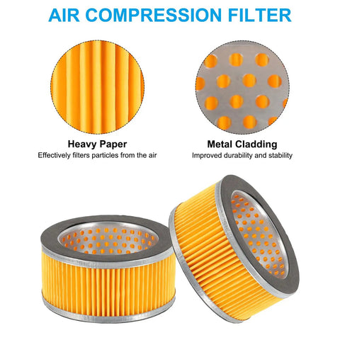 4.2 By 2 Inch Air Compressor Intake Paper Filter 4 Pack, yellow paper and metal cladding detailed view