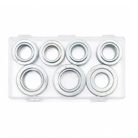 80 Piece Rigid Conduit Reducing Washer Kit For Electrical Boxes With 3/4 To 1/2, 1 To 3/4, And 1 To 1/2 Knockout Reducers, Zinc Plated Steel Assortment For Quick Box Openings And Slick, Flexible Wiring Projects. Plastic case with zinc plated steel reducing washers