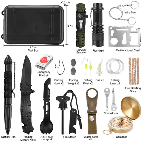 Dope 28 In 1 Survival Kit For Outdoor Lovers It Does It All Emergency Gear With First Aid Fishing Tools And Multi Tool components