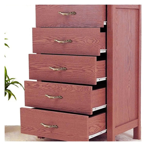 Wooden drawers on cabinet with Two Cabinet Rails And Drawer Track Slides For Quiet Smooth Movement On Computer Desks And Keyboard Setups