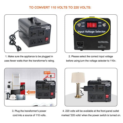 Steps to use 1000W Voltage Converter Transformer Step Up Down 110V to 220V 220V to 110V With US Power Cord, Circuit Breaker Protection