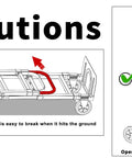 Caution instructions for folding 3-in-1 Aluminum Hand Truck Dolly With 600 Lb Capacity, showing correct and incorrect usage.