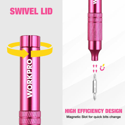 Pretty Dang Useful 24 Piece Mini Screwdriver Set With Slick Magnetic Bits And Precision Driver Options In Pink for quick bit changes.