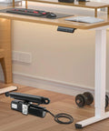 Heavy Duty 12V Linear Actuator Built Solid To Crush Heavy Loads Without Breaking A Sweat Featuring Fast Stroke Speed And Industrial Grade Steel For Any Rigged Up Project on a wooden floor near an adjustable desk.