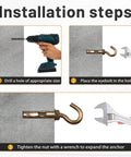 Installation steps for Concrete Wall Hooks Set Of Four With Expansion Anchor And Eye Bolt Heavy Duty Open Cup Hooks