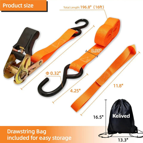 Trucker Grade Ratchet Tie Down Straps 8 Pack One Inch By 16 Feet Rock Solid Build With Beefy Rubber Handles securing gear with hooks and straps