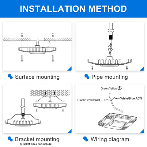 Installation methods for Super Bright 150W LED Canopy Light For Gas Stations And Carports, 21000 Lumens, 5700K
