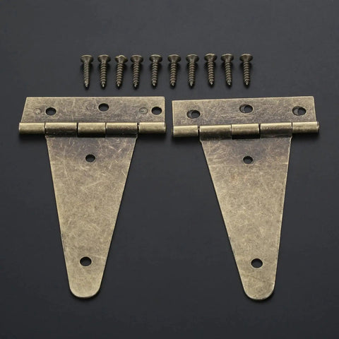 4 Pcs Flat T Hinges with Screws for Barn Gates, Wooden Boxes, Cabinet Doors and Windows, Vintage Decoration Hardware