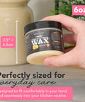 Soapstone and Concrete Countertop Wax 6 oz Orange Lemon Scent with Carnauba and Beeswax That Builds a Non Greasy Protective Barrier Against Stains and Spills on Stone Slate Concrete and Butcher Block Surfaces, held in hand