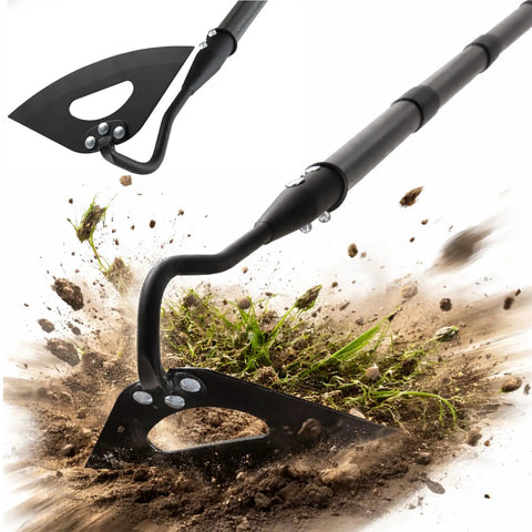 Garden Hoe Weeder Removal No Nonsense Heavy Duty Weed Tool For Gardening, 55 Inch Long Handle, hollow blade cutting soil