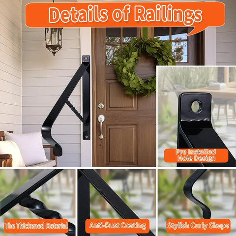 Straight Up Premium Wrought Iron Handrail For One Or Two Steps With Dead Simple Wall Mount Stair Grip Lever with stylish curly design.