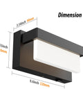 Modern Sleek Black Wall Sconce With On Off Switch 8 Inch LED Wall Lamp Acrylic White Lampshade 4000K Daylight Glow Dimensions