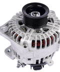 130A 110A High Output Alternator Replacement For Infiniti QX56 2008-2010 And Nissan Armada 2007-2015, Plus Frontier NV Series, Pathfinder, Suzuki Equator V6 4.0L And V8 5.6L, Compatible With 11256 2650538 OEM Numbers - front view of silver and black alternator.