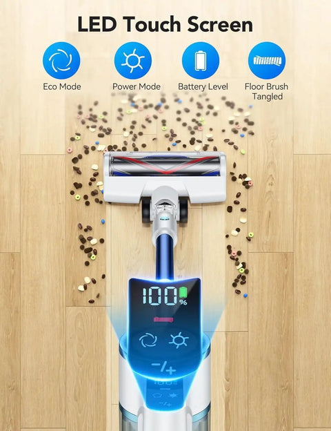 BeastMode Cordless Stick Vacuum Delivering Kickass 45Kpa Suction And Antitangle Brush To Knock Out Stubborn Pet Hair on hardwood.