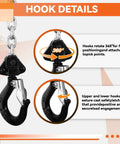 Chain hoist with black steel hook and hand chain, 360° rotating head for easy positioning.