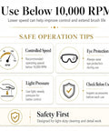 Infographic showing safe operation tips for Top Shelf Brass Wire Brush Kit For Knocking Out Rust And Buffing To Perfection With Three Mm Shank That Clicks Straight Into Your Drill Or Rotary Tool 60 Piece Crate.