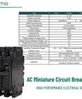 Pro Grade 60 Amp AC Miniature Circuit Breaker 120V 240V 2 Pole Din Rail Mount UL 489 Listed 10K Rating features technical specifications.