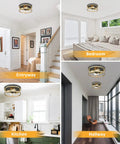 Black And Gold Flush Mount Ceiling Light Fixture Two Light Vintage Farmhouse Ceiling Mount in hallway, entryway, kitchen