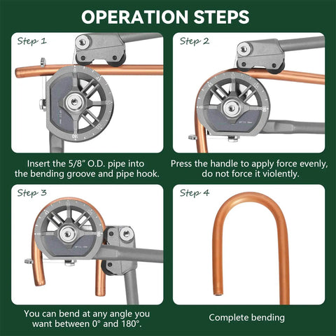 Operation steps for 5/8 Inch OD Tubing Bender Roller Type Pipe Bender for HVAC Copper and Aluminum Tubing 180 Degree Bend Tool