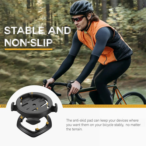 Quarter-Turn Bike Mount For Garmin Edge Series And XOSS G G Plus And iGPSPORT GPS Computers shown with cyclist