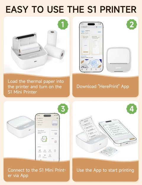 Guide showing use of Portable Sticker Printer Grab And Go Mini Bluetooth Thermal Inkless Printer For iPhone And Android Pocket Label Maker