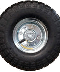 Heavy Duty 10 Inch Pneumatic Sliding Gate Wheels With Solid Carrier Frame For Chain Link Fences Rolls Like A Dream Fits 1 5/8 To 2 Inch Tracks close-up of tire with galvanized steel rim.