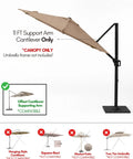 Replacement Canopy Top Only For 11 Foot Cantilever Offset Umbrella Fits 8 Rib 64 To 66 Inch Rib Length Taupe Round Patio Shade