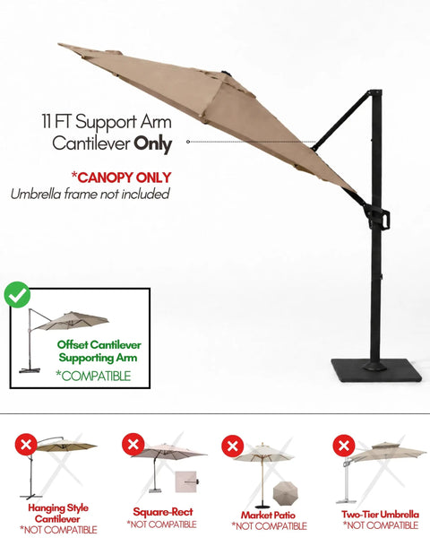 Replacement Canopy Top Only For 11 Foot Cantilever Offset Umbrella Fits 8 Rib 64 To 66 Inch Rib Length Taupe Round Patio Shade