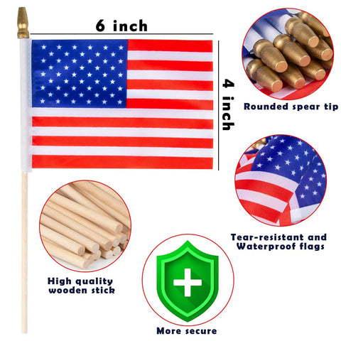 40 Pack Small American Flags On Sticks 4 By 6 Inch Mini Flags For 4th Of July Bash Memorial Day Decorations Patriotic Party