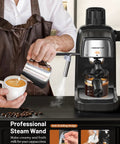 Man using 3.5 Bar Espresso Machine With Milk Frother, 800W Compact Espresso and Cappuccino Maker for cappuccinos