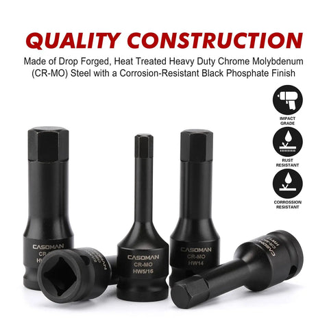 Heavy Duty One Half Inch Drive Impact Hex Bit Socket Set 20 Piece CrMo Steel One Piece Construction SAE And Metric Sizes