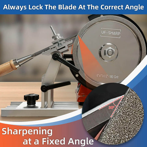 Adjustable Bench Grinder Tool Rest Sharpening Jig For 6 Inch And 8 Inch Grinders, beveled sliding blade holder for precision sharpening.