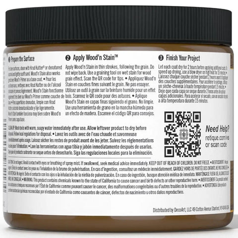 Premium Dark Oak Liquid Wood Gel Stain 16 Oz pint with application instructions for indoor outdoor use.
