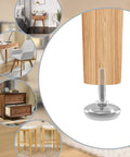 Rock Solid M6 Adjustable Furniture Levelers 20 Pack Heavy Duty Table Glides showing stainless steel screws and wood leg.