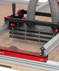 Close-up of Slab Flattening Mill Pro Basic For Wood Slabs Up To 48.5 By 58 Inches No Brainer USA Made with dust collection system.