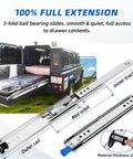 Locking Heavy Duty Drawer Slides for Cabinets, Side Mount Full Extension, 250 lb capacity, 53mm width, shown in use