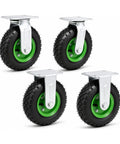 8 Inch Pneumatic Plate Caster Set Featuring Air Filled Rubber Tires And Galvanized Steel Plates Two Swivel And Two Rigid Units in black green