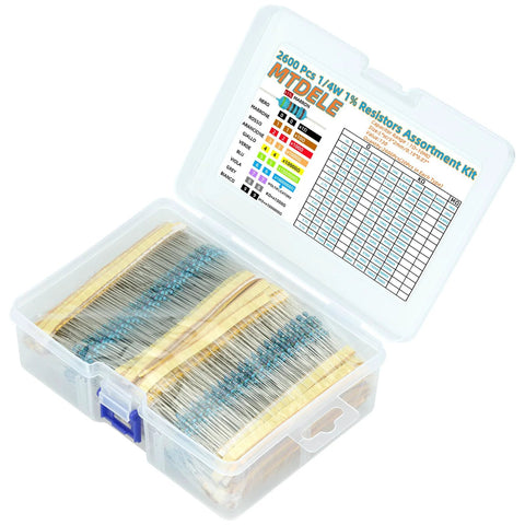 MTDELE resistor assortment kit in a clear plastic case, 2600 pcs, 1/4W 1% metal film resistors for Arduino/PCB DIY