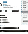 Kane Black Bronze Cabinet Pull Transitional Style Drawer Handle for Cabinets and Furniture, Overall Length Five and Eleven Sixteenths Inches