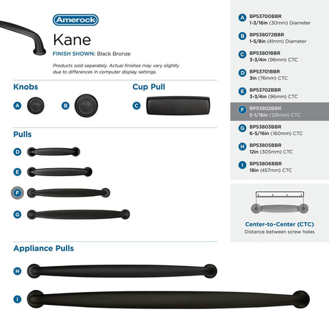 Kane Black Bronze Cabinet Pull Transitional Style Drawer Handle for Cabinets and Furniture, Overall Length Five and Eleven Sixteenths Inches