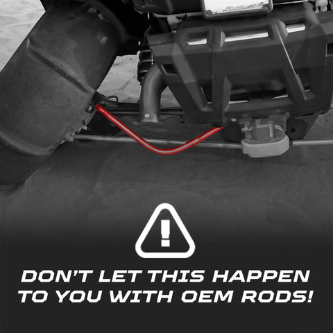 Hardcore Billet Aluminum Upper And Lower Radius Rods Kit With Chromoly Heim Joints And Nuts For 2011 To 2014 Polaris Rzr XP900 XP 900 Two And Four Seat UTVs Built To Take A Beating And Keep On Rolling red radius rod on Polaris RZR XP900 rear suspension