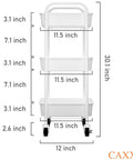 Three Tier Rolling Metal Storage Organizer On Wheels White Mobile Utility Cart With Caster Wheels For Kitchen Office Home And Garage Organization Durable Powder Coated Steel Mesh Baskets front view