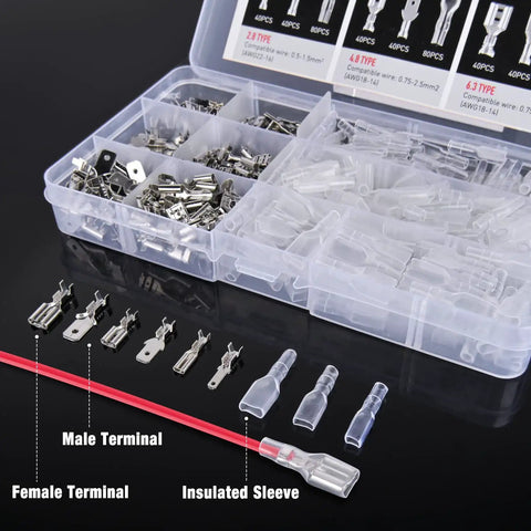 Insulated Male And Female Spade Terminals Quick Splice Assortment Tin Plated Copper Open Barrel Wire Connectors Kit